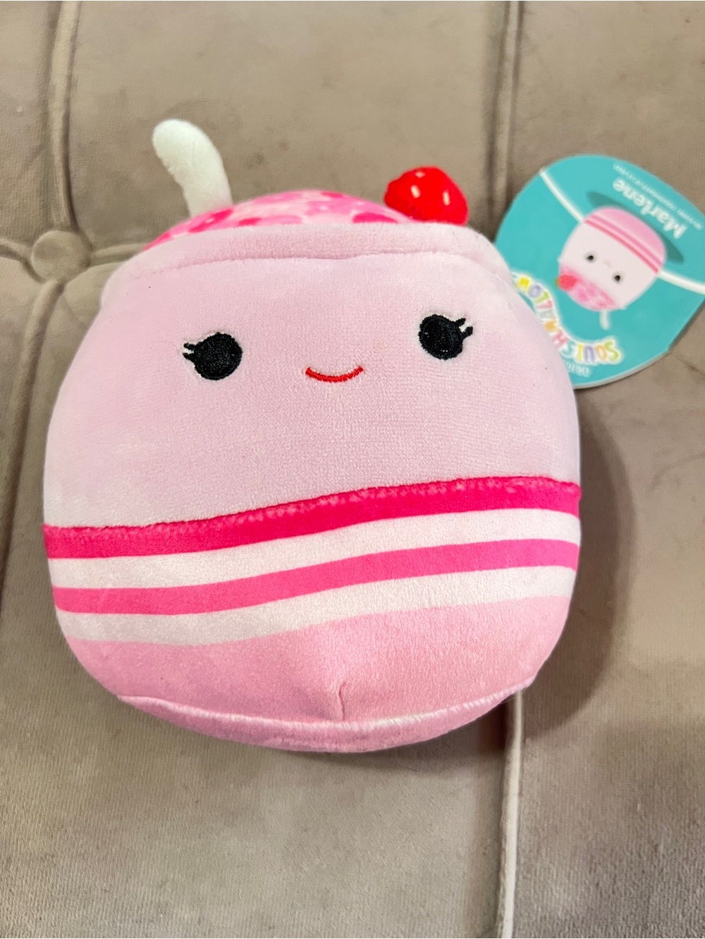 Squishmallows Pink Plush with Red Strawberry Accent
